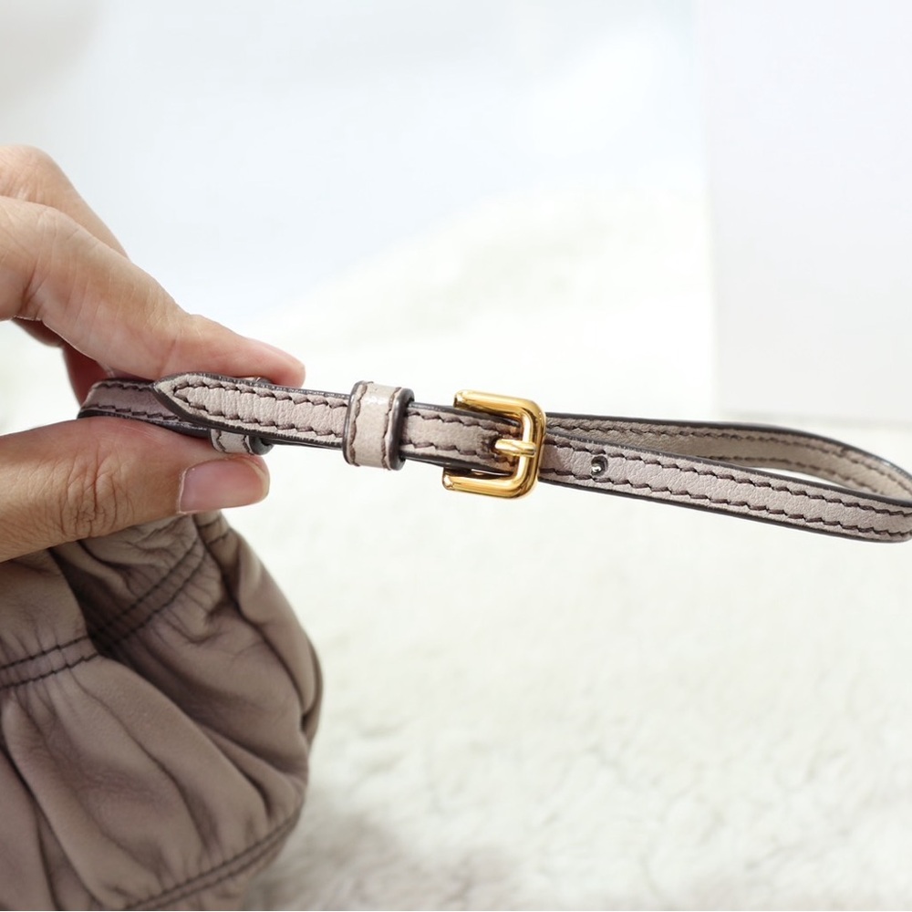 Prada grey Ruched Leather Clutch with Gold Chain - Picture 3 of 4